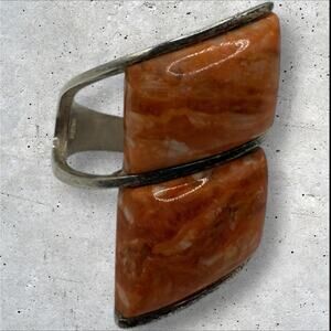 DR Modernist .925 Sterling Silver Orange Calcite Bypass Statement Ring